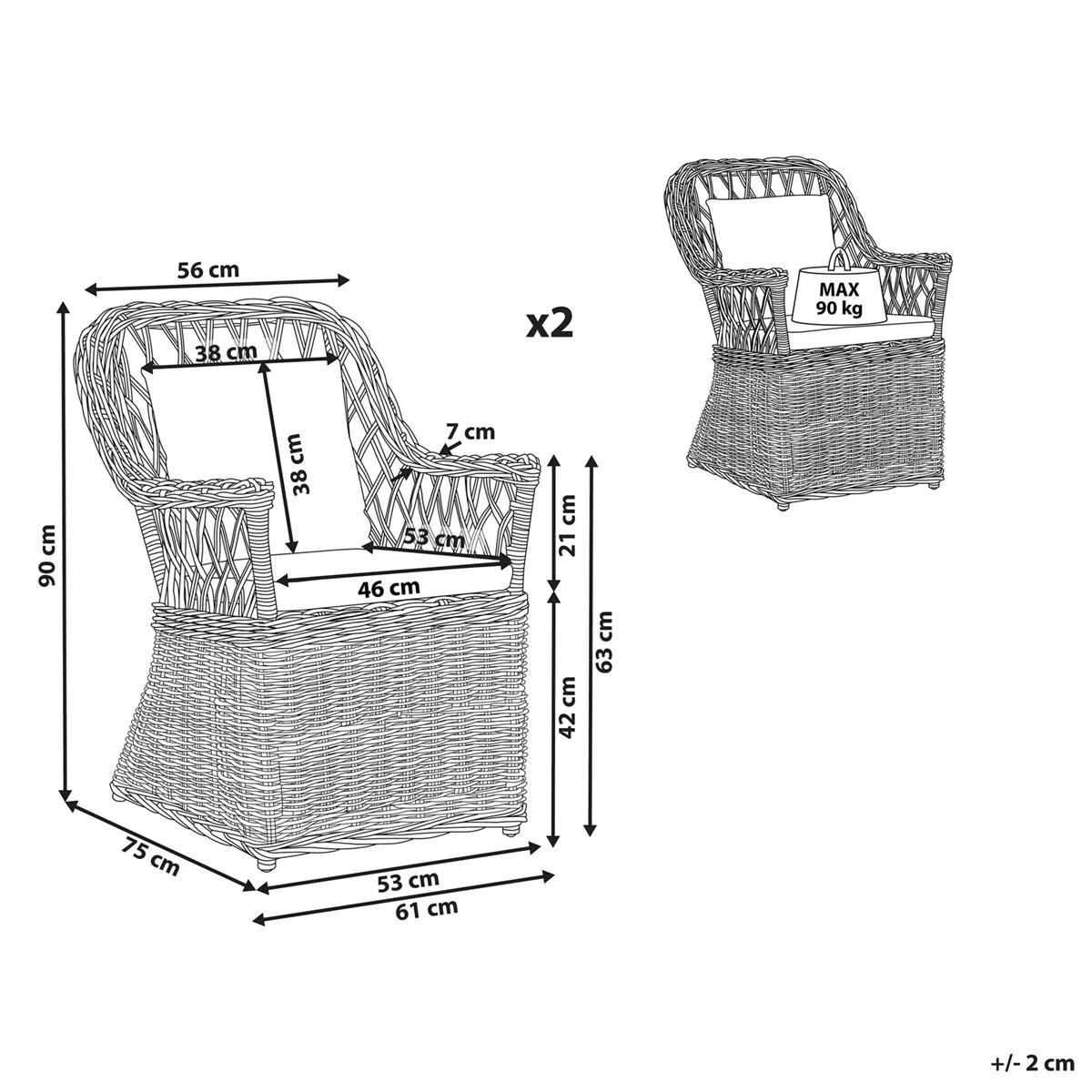 Beliani - MAROS - Tuinstoel Set Van 2 - Natuurlijk - Rotan - Afbeelding 9