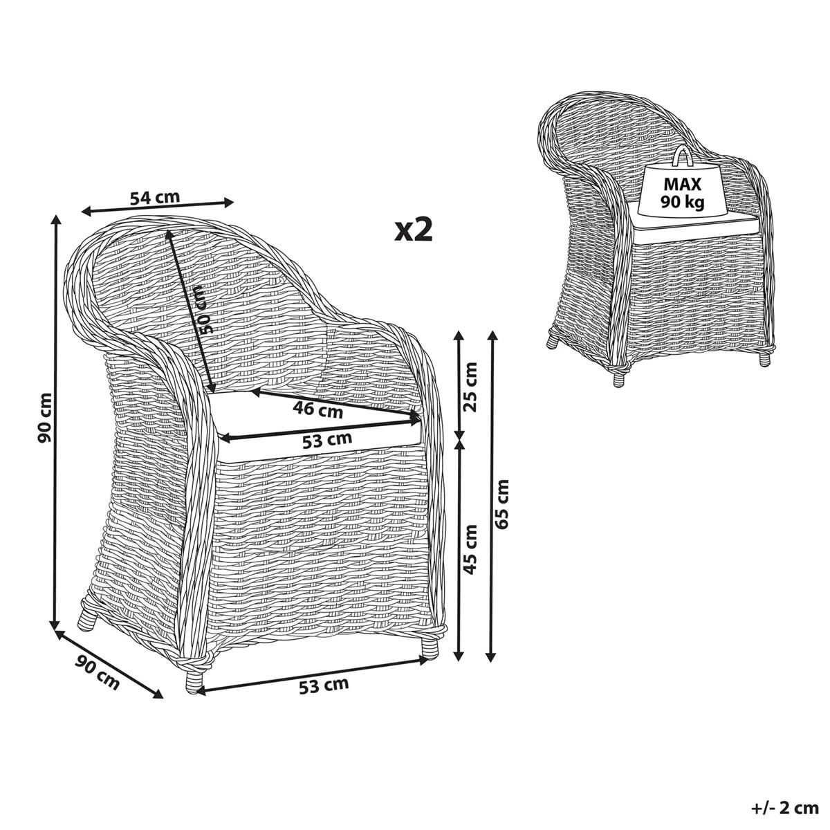 Beliani - SUSUA - Tuinstoel Set Van 2 - Natuurlijk - Rotan - Afbeelding 8