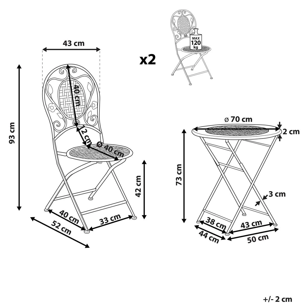 Beliani - BIVIO - Bistroset Voor 2 - Groen - IJzer - Afbeelding 12