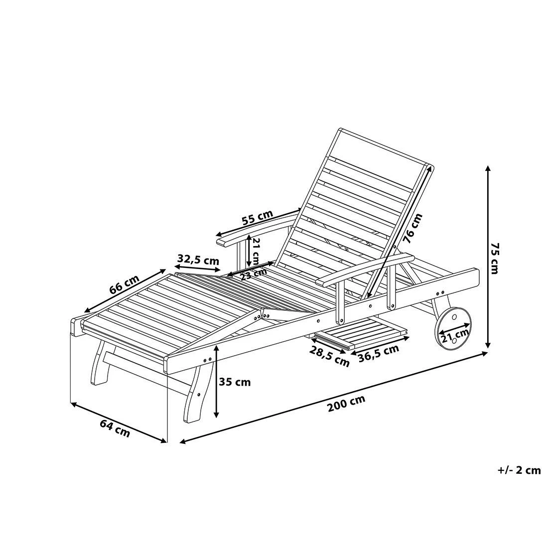 Beliani - MARLBORO | JAVA | TOSCANA - Ligstoel - Donkere Houtkleur - Afbeelding 12