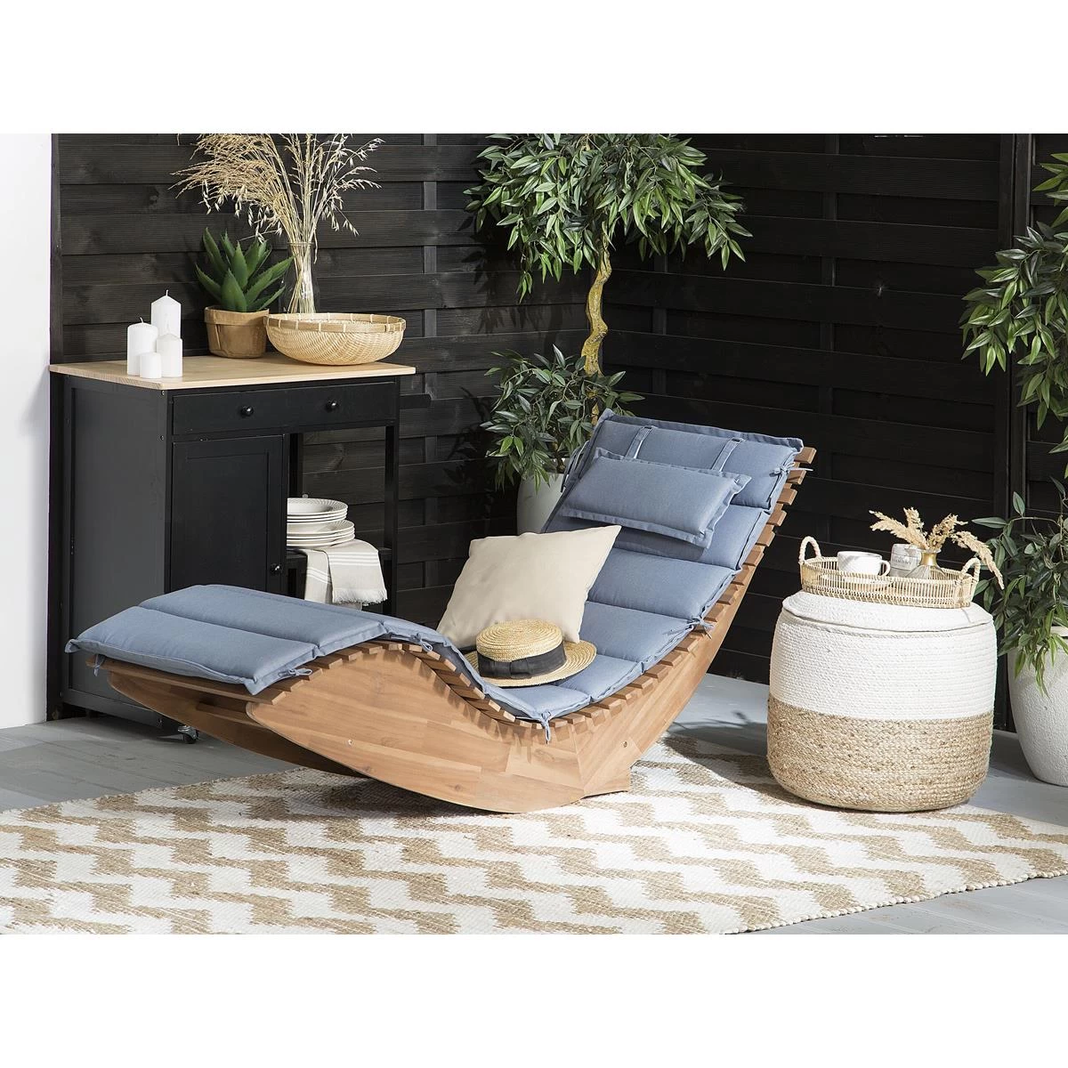 Beliani - BRESCIA - Strandstoel Set Van 2 - Lichte Houtkleur|Blauw - Afbeelding 2