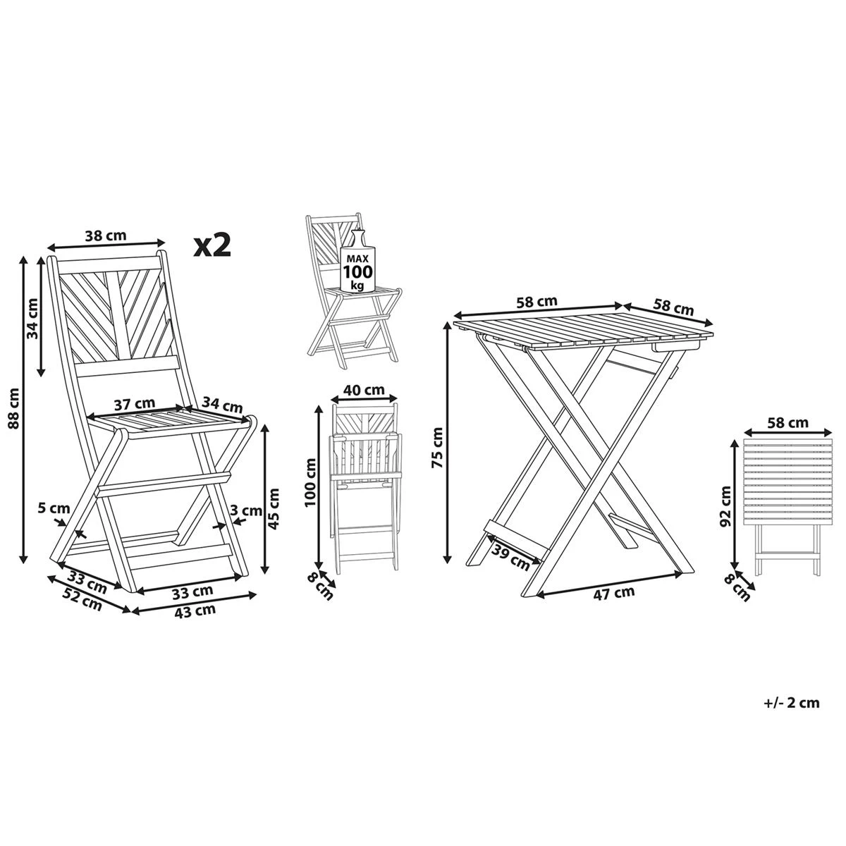 Beliani - TERNI - Bistroset Voor 2 - Lichte Houtkleur - Acaciahout - Afbeelding 12