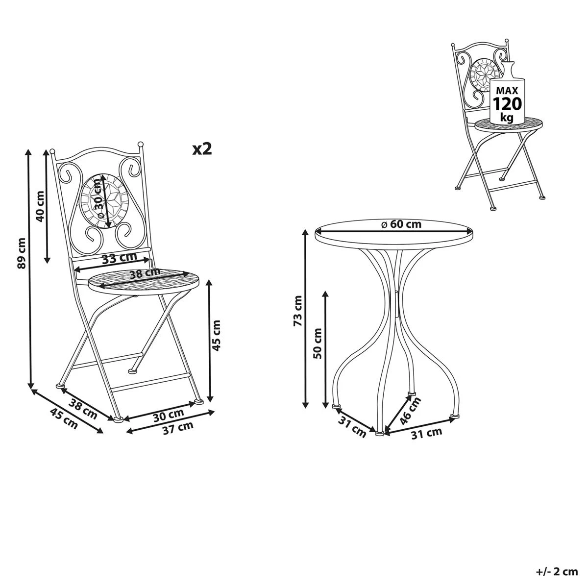 Beliani - CARIATI - Bistroset Voor 2 - Zwart - IJzer - Afbeelding 11