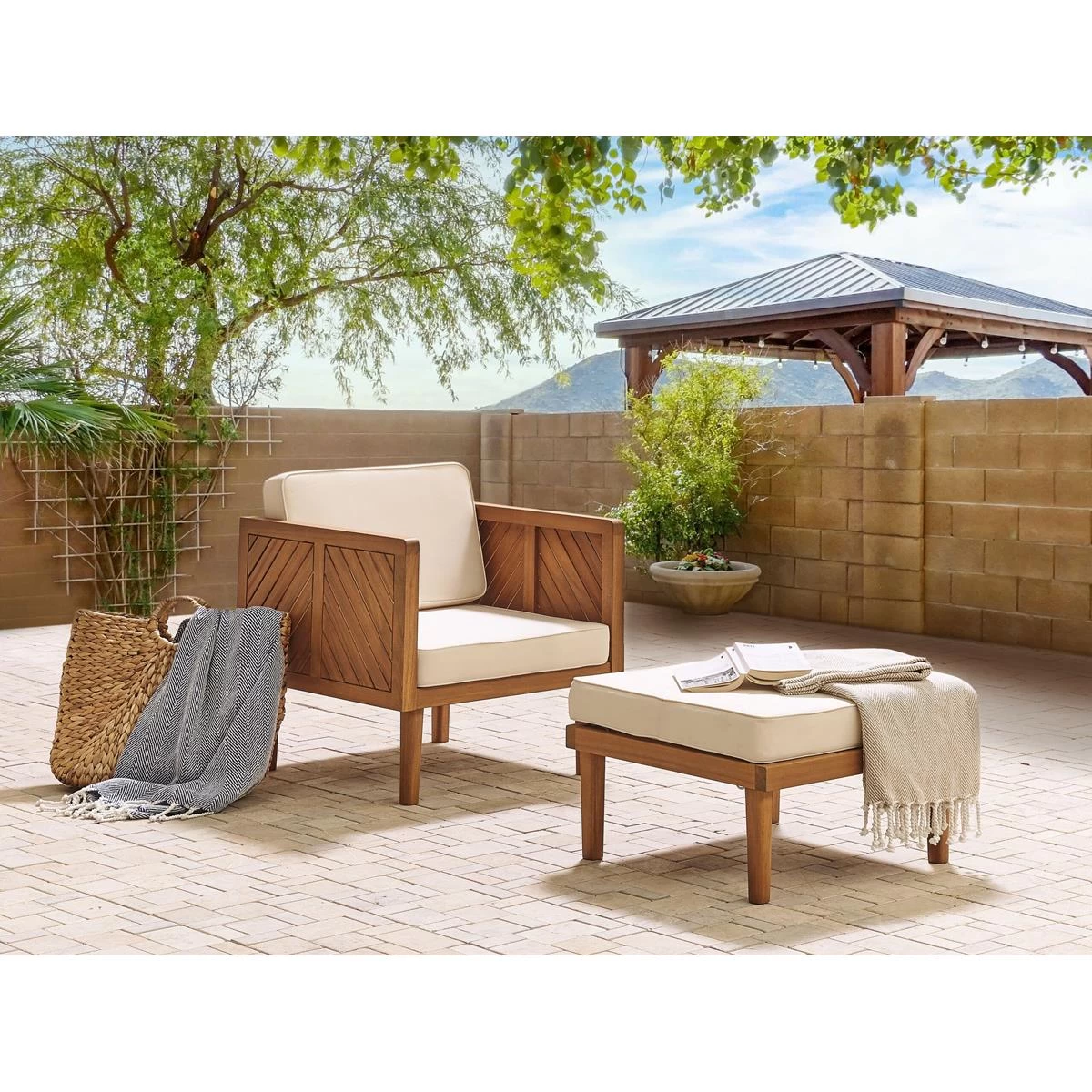 Beliani - BARATTI - Tuinstoel - Lichte Houtkleur|Wit - Acaciahout - Afbeelding 2