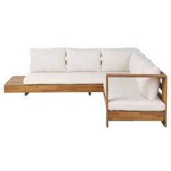 Beliani-MARETTIMO-Loungeset Voor 5-Lichte Houtkleur|Creme-Acaciahout