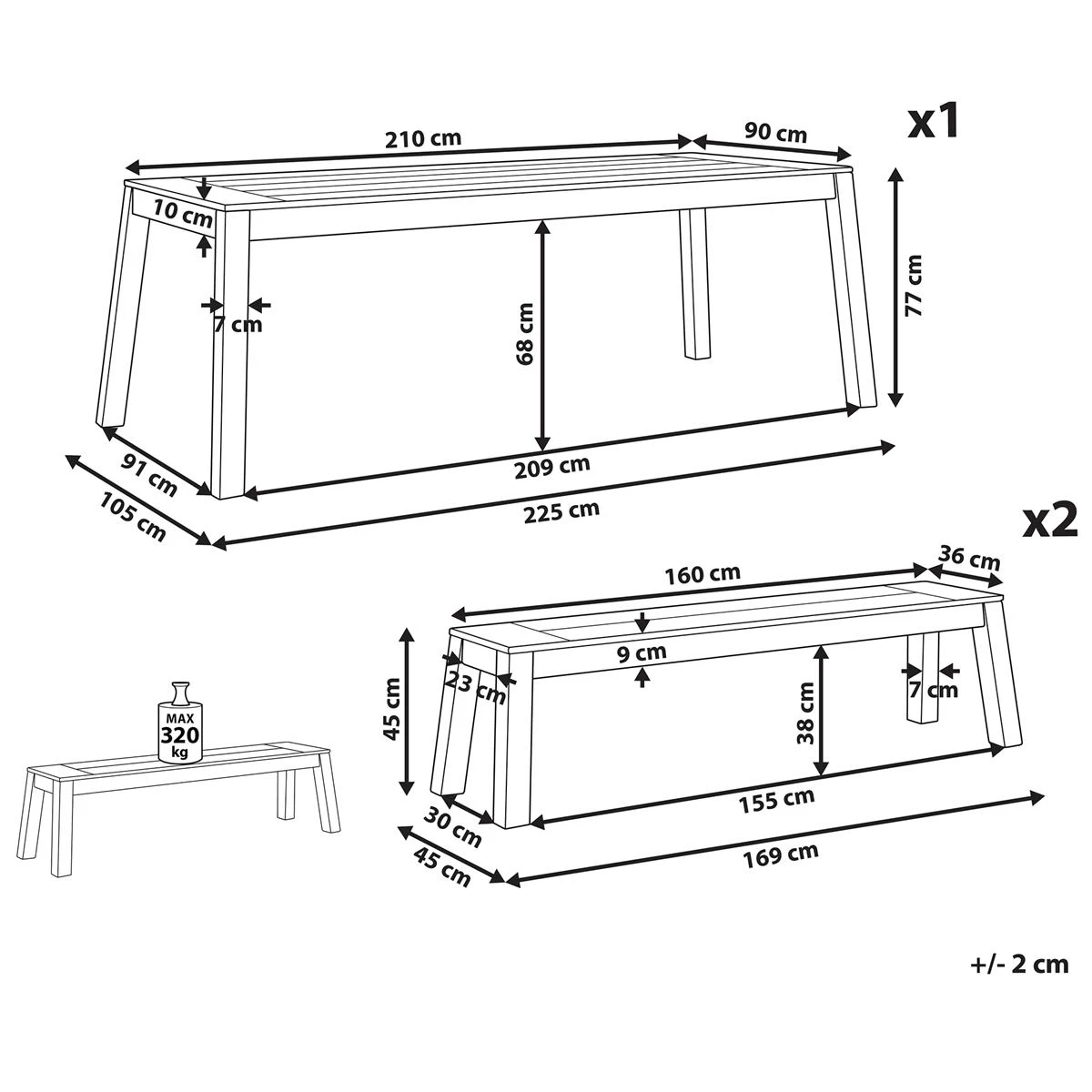 Beliani-LIVORNO -Tuinset Voor 6 2 Banken-Lichte Houtkleur-Acaciahout - Afbeelding 4