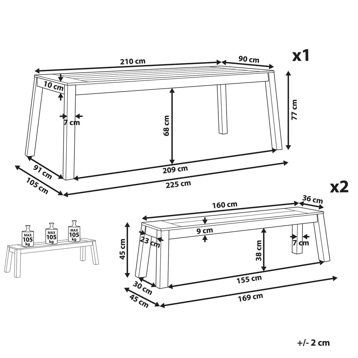Beliani-LIVORNO -Tuinset Voor 6 2 Banken-Lichte Houtkleur-Acaciahout - Afbeelding 11