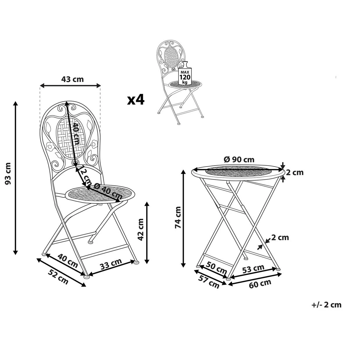 Beliani - BIVIO - Tuinset Voor 4 - Wit - IJzer - Afbeelding 12