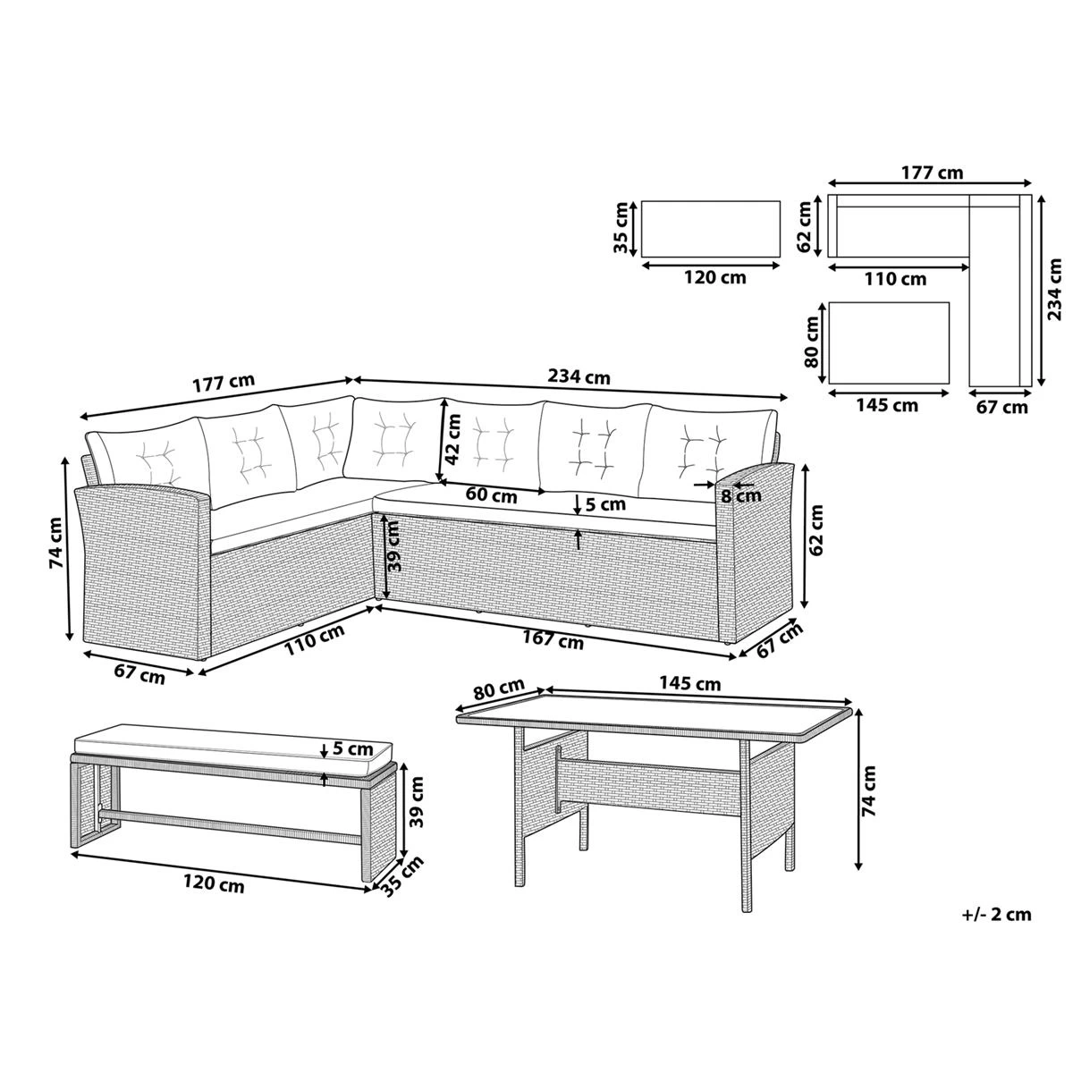Beliani - VITERBO - Loungeset Voor 8 - Grijs - PE Rotan - Afbeelding 11