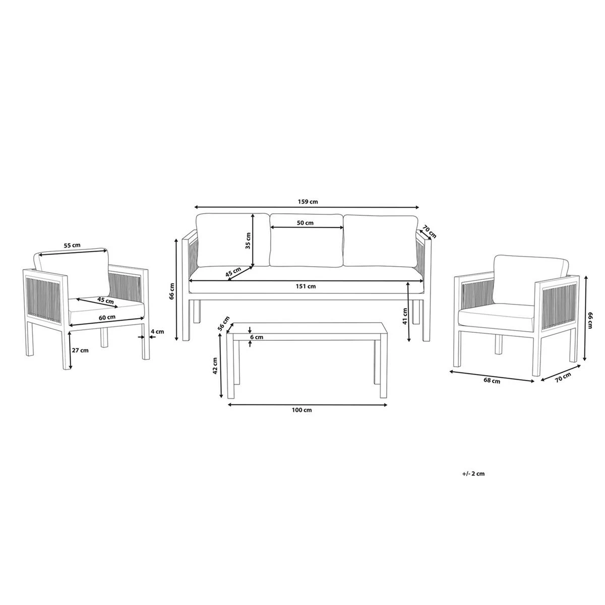 Beliani - BORELLO - Loungeset Voor 5 - Wit - Aluminium - Afbeelding 12