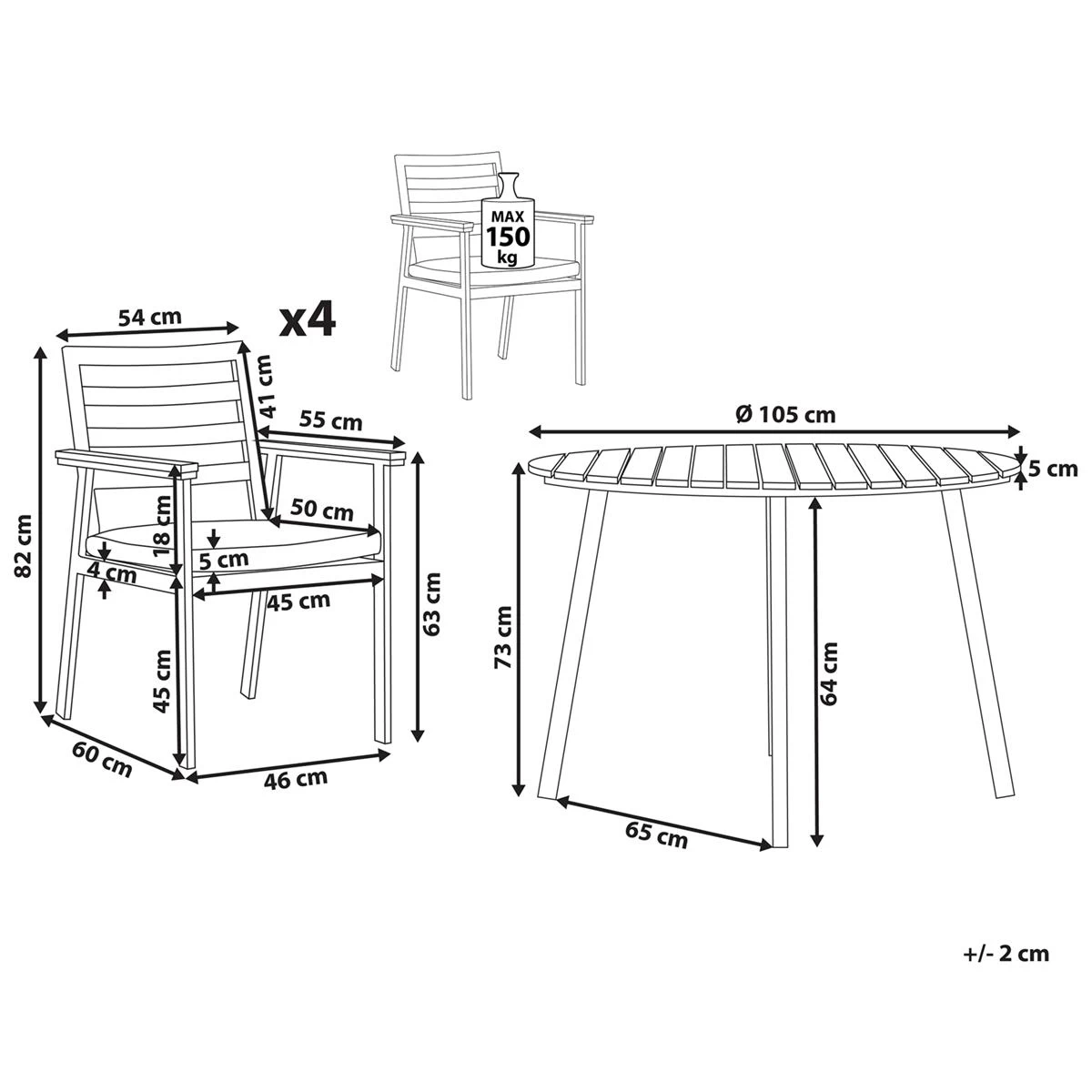 Beliani - CAVOLI - Tuinset Voor 4 - Wit|Beige - Aluminium - Afbeelding 11