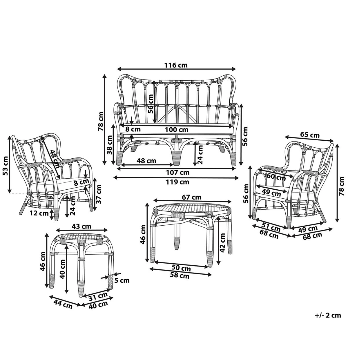 Beliani - BRINDISI - Loungeset Voor 4 - Bruin - Rotan - Afbeelding 9