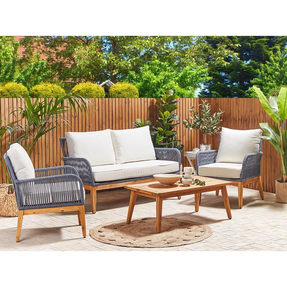 Beliani - MERANO - Loungeset Voor 4 - Wit - Acaciahout - Afbeelding 2