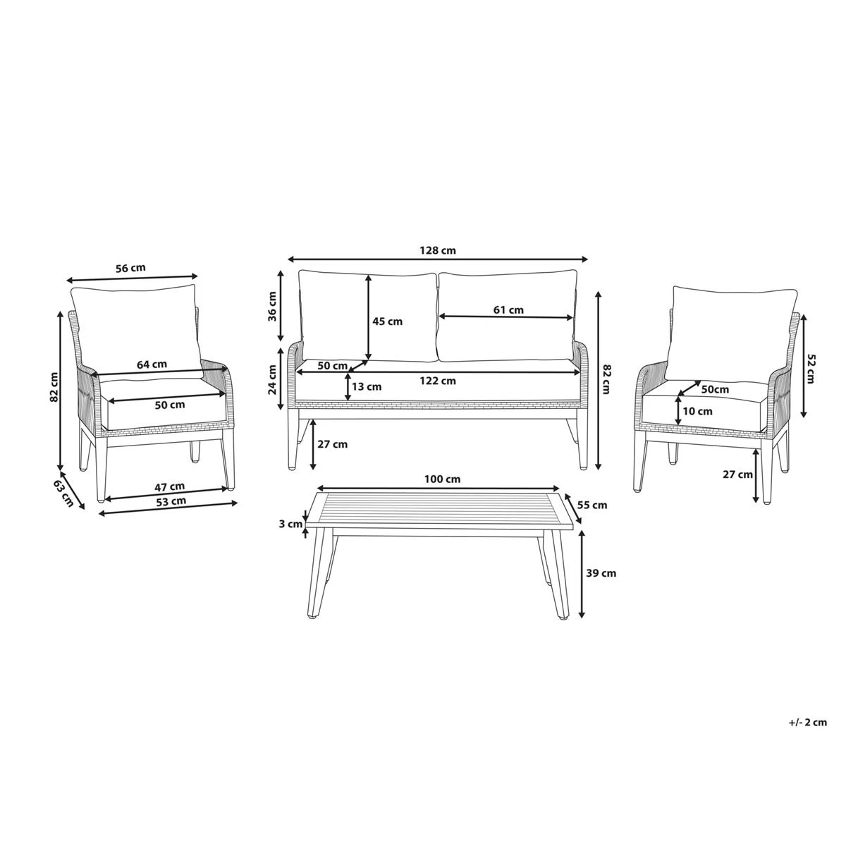 Beliani - MERANO - Loungeset Voor 4 - Wit - Acaciahout - Afbeelding 11
