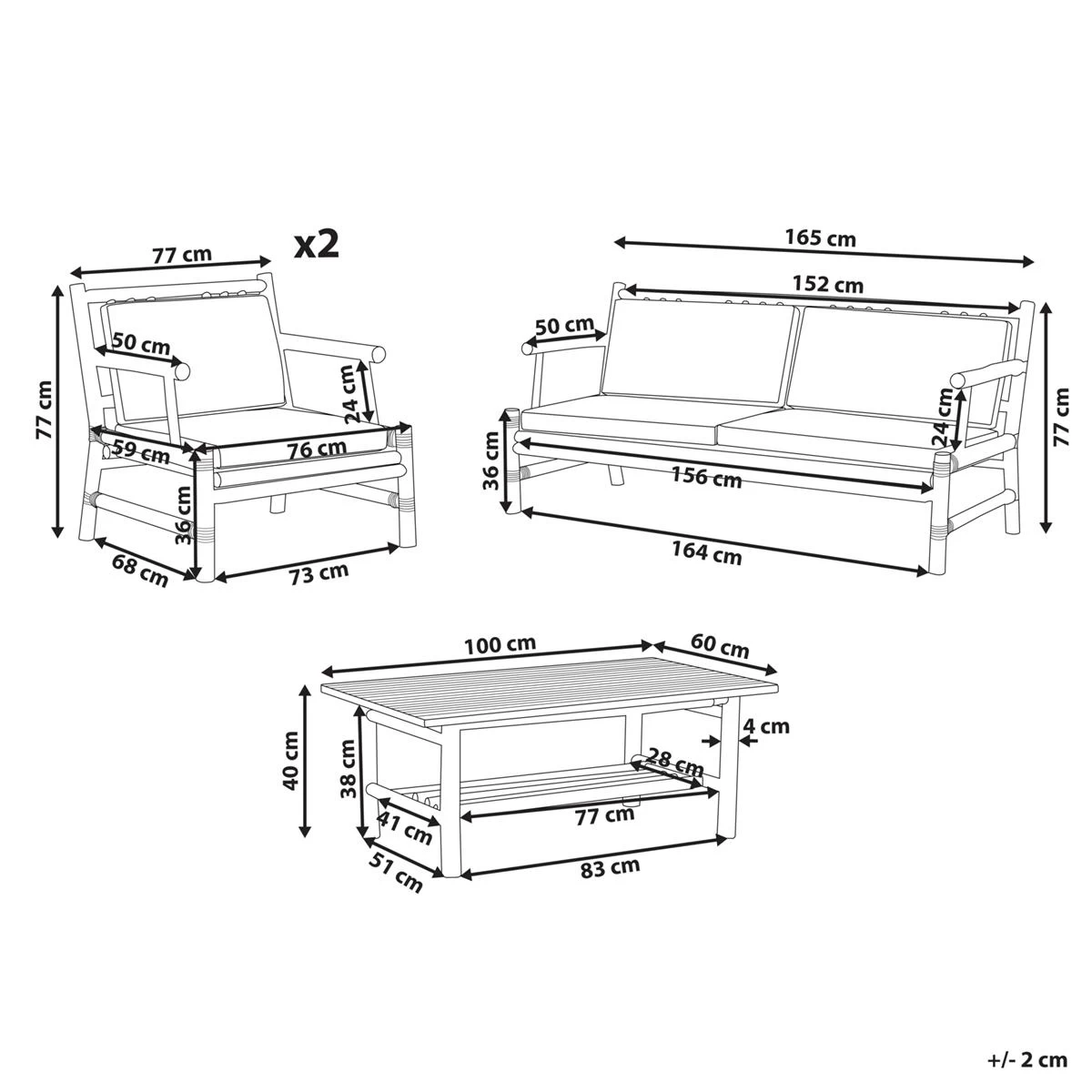 Beliani - RICCIONE - Loungeset Voor 4 - Lichte Houtkleur - Bamboehout - Afbeelding 11