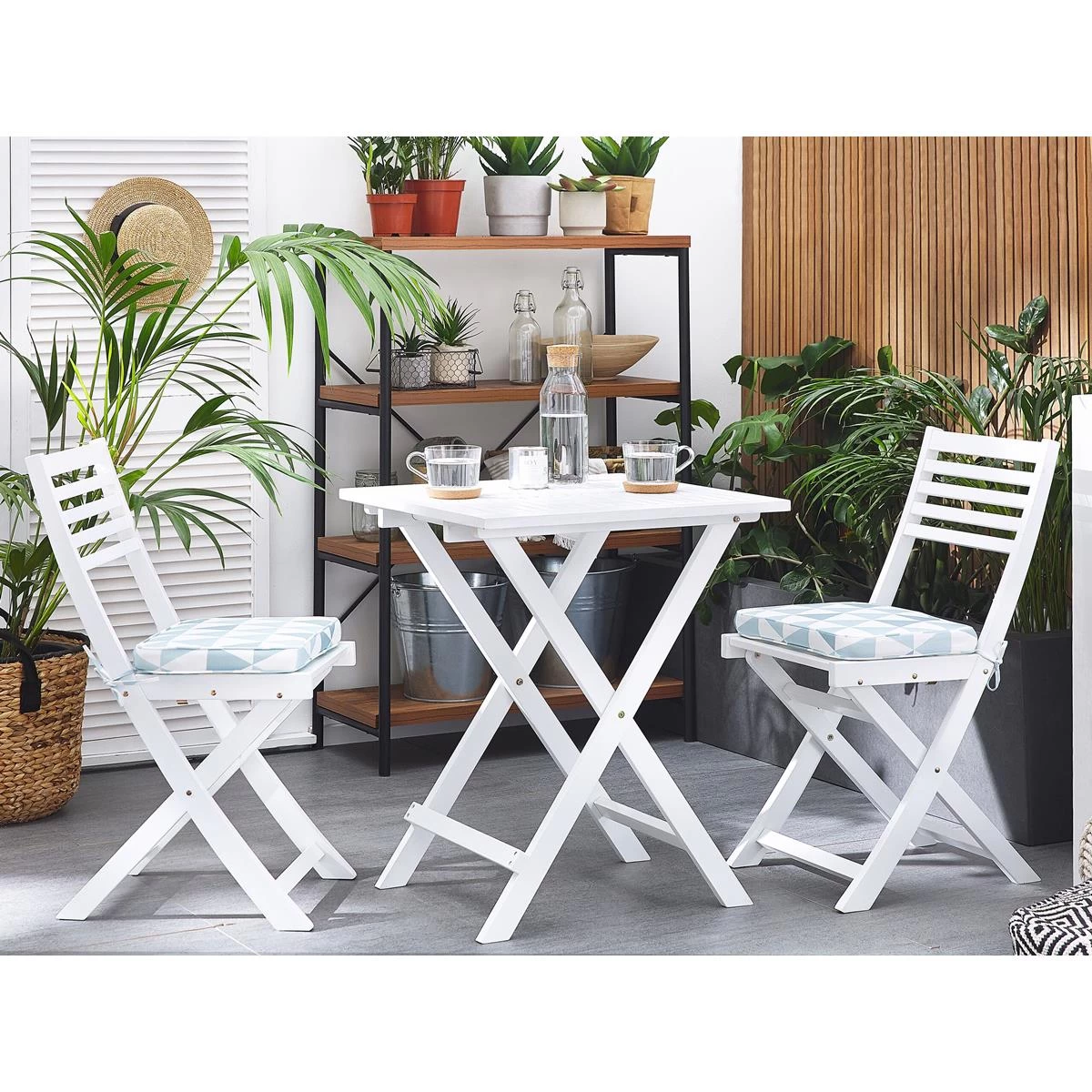 Beliani - FIJI - Bistroset Voor 2 - Wit |Blauw - Acaciahout - Afbeelding 2