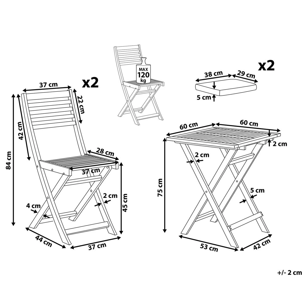 Beliani - FIJI - Bistroset Voor 2 - Wit |Blauw - Acaciahout - Afbeelding 6