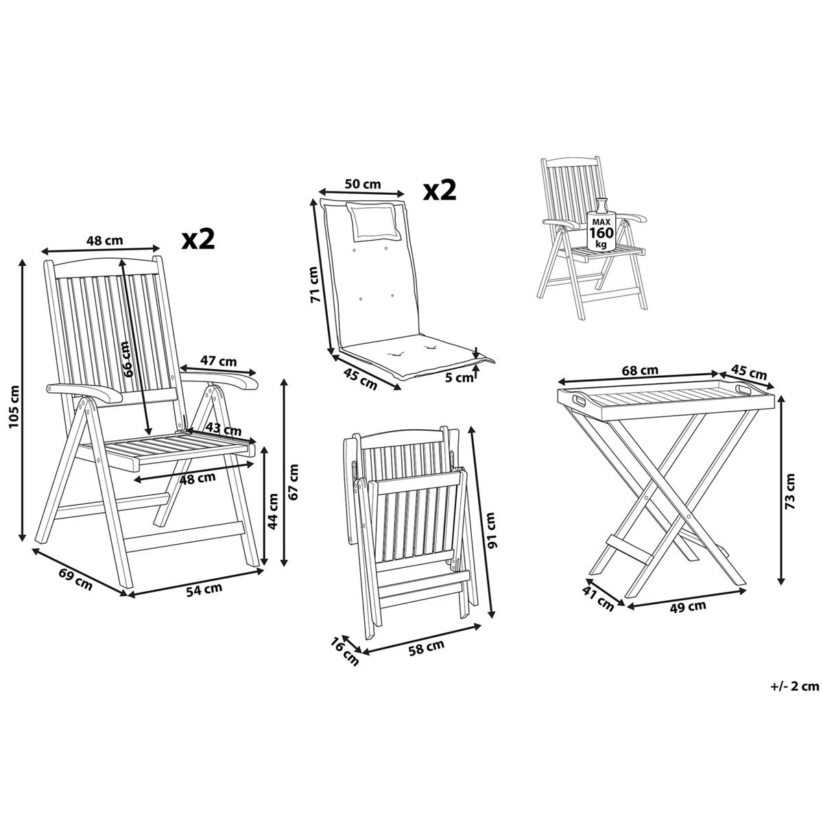 Beliani-TOSCANA-Bistroset Voor 2-Donkere Houtkleur |Taupe-Acaciahout - Afbeelding 5