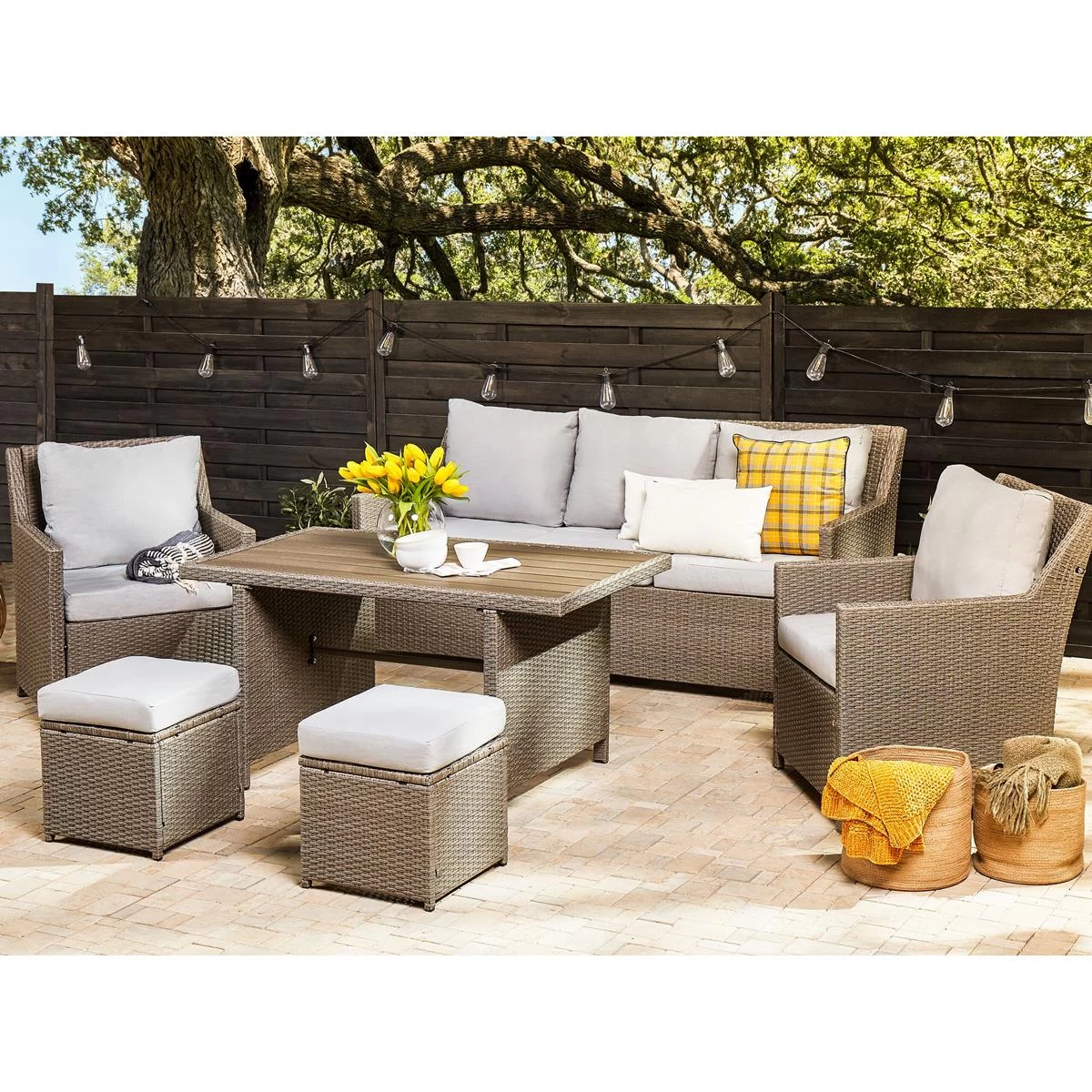 Beliani - FONTI - Loungeset Voor 5 - Natuurlijk - PE Rotan - Afbeelding 2