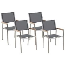Beliani - GROSSETO - Tuinstoel Set Van 4 - Grijs - Polyester