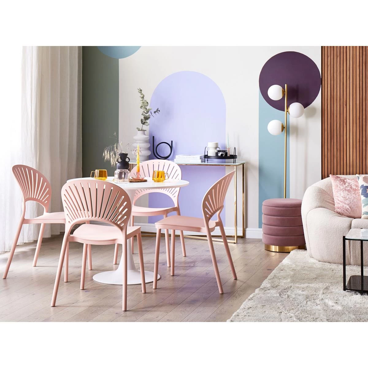 Beliani - OSTIA - Tuinstoel Set Van 4 - Roze - Polypropyleen - Afbeelding 2