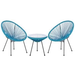 Beliani - ACAPULCO - Bistroset Voor 2 - Blauw - PE Rotan