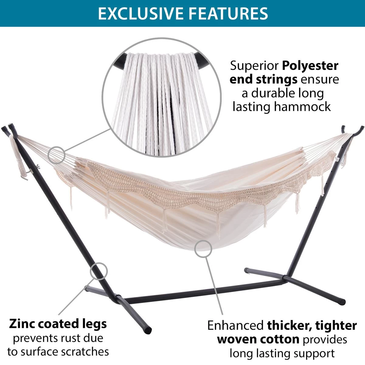 Vivere Combo Tweepersoons Hangmat Met Standaard - Afbeelding 3