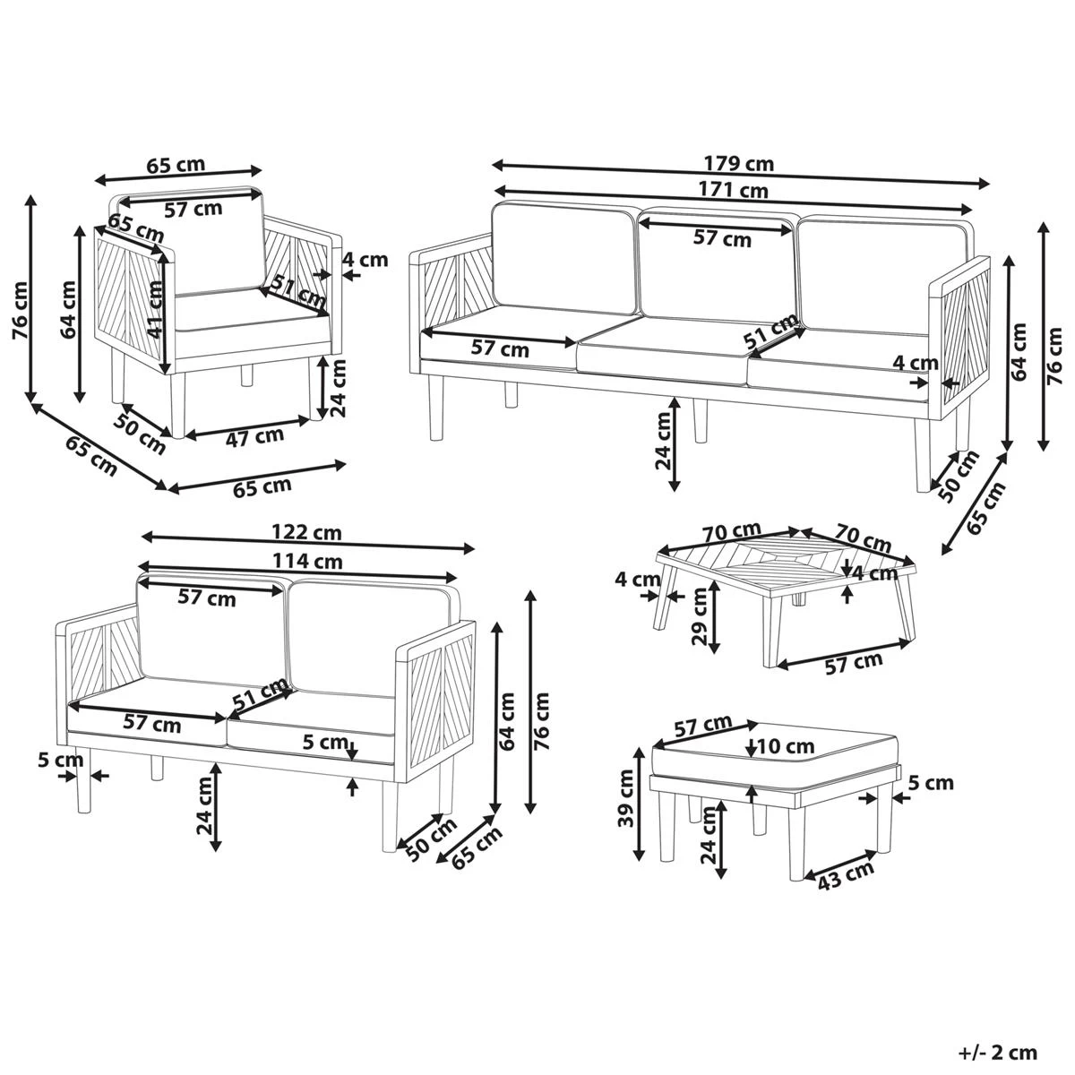 Beliani - BARATTI - Loungeset Voor 6 - Lichte Houtkleur - Acaciahout - Afbeelding 11
