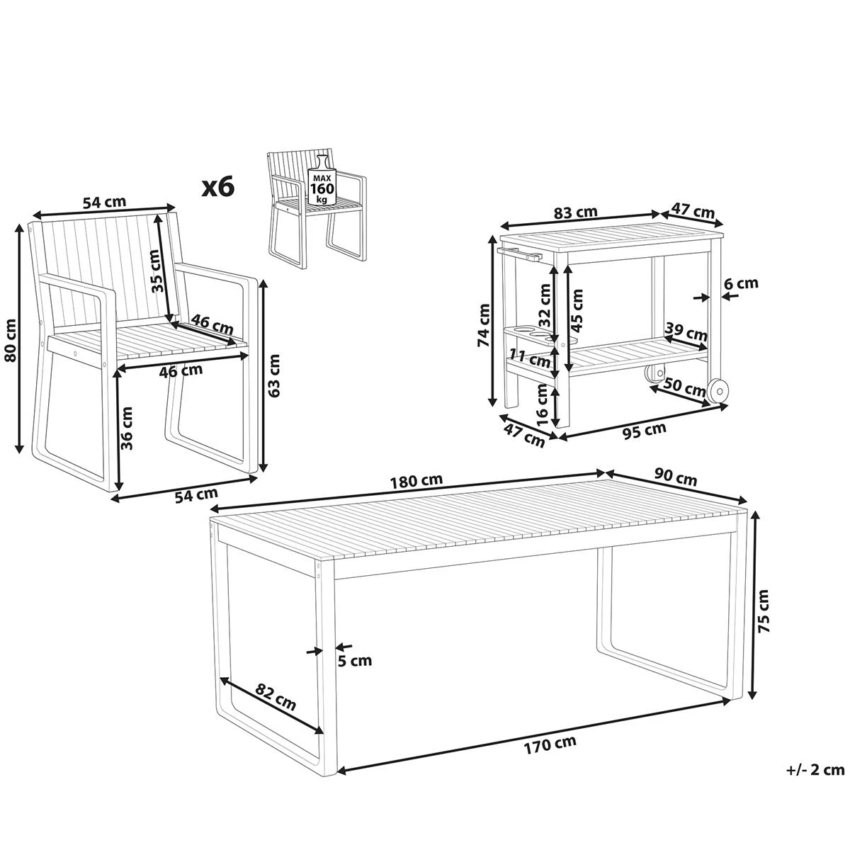 Beliani - SASSARI - Tuinset Voor 6 Met Trolley - Lichte Houtkleur - Afbeelding 3