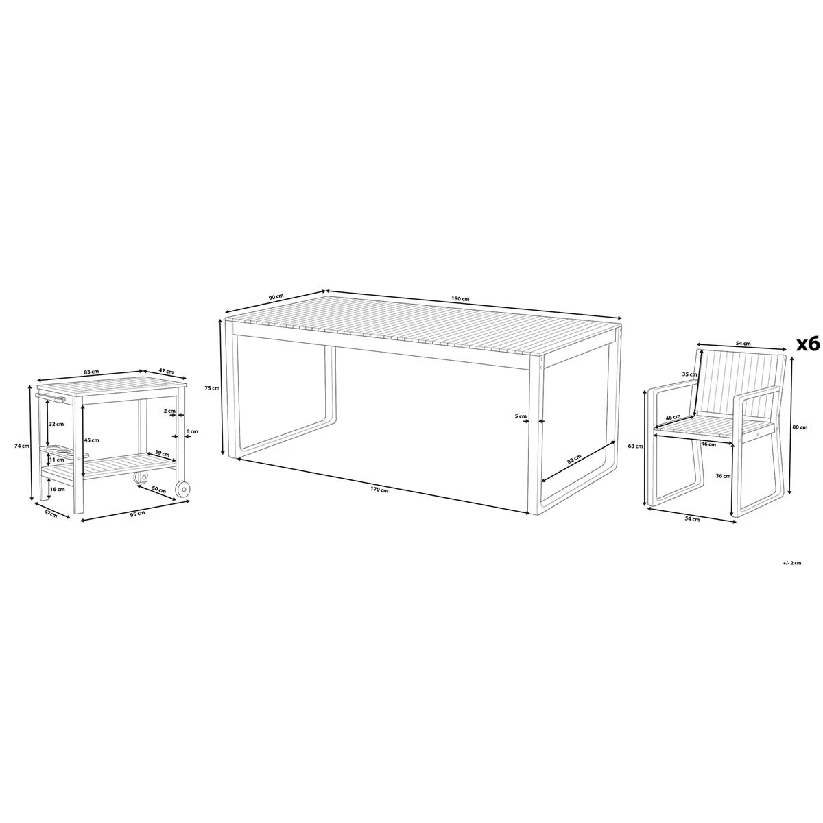 Beliani - SASSARI - Tuinset Voor 6 Met Trolley - Lichte Houtkleur - Afbeelding 4