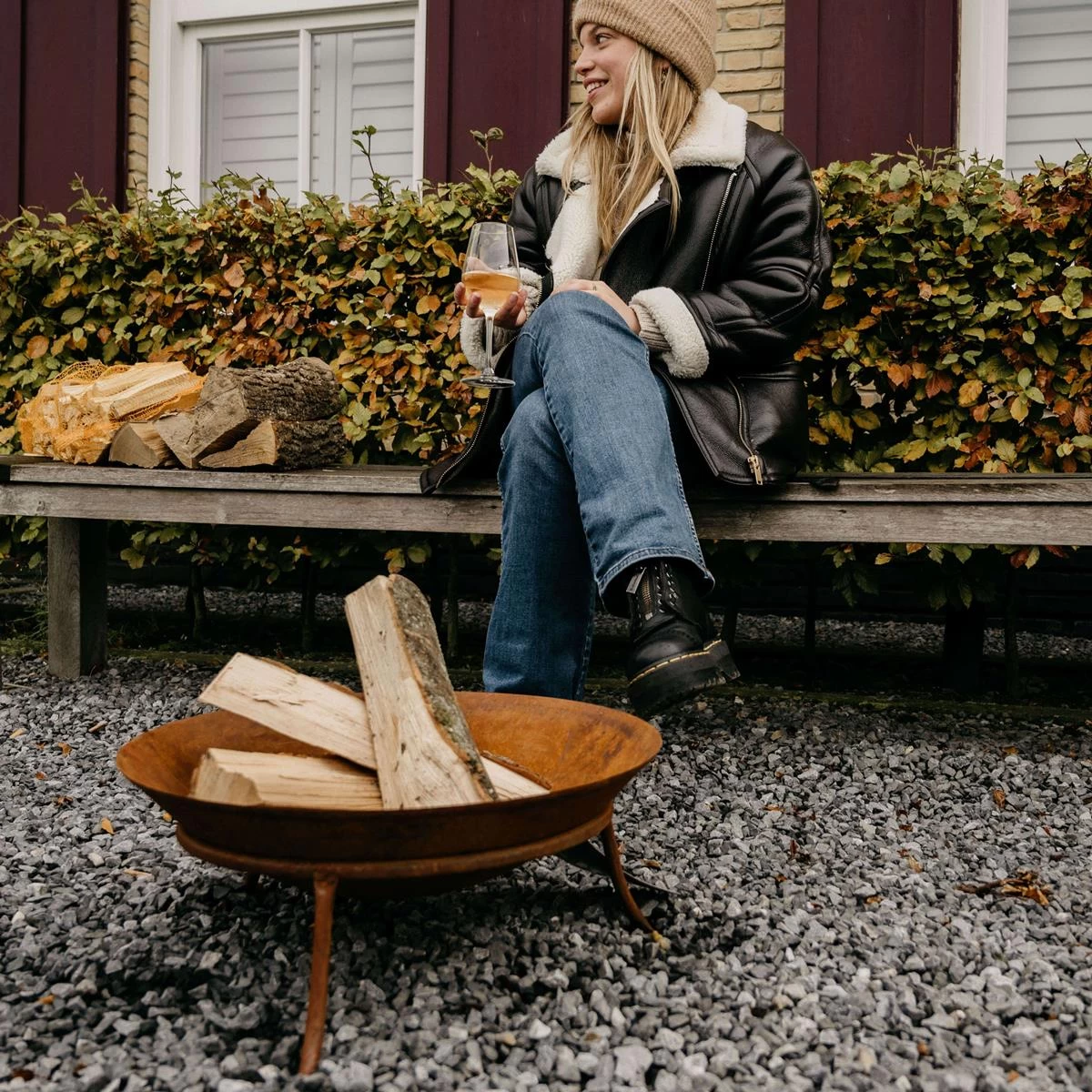 Koopman Cortenstaal Vuurschaal Met Driepoot Standaard 47cm Bruin - Afbeelding 3