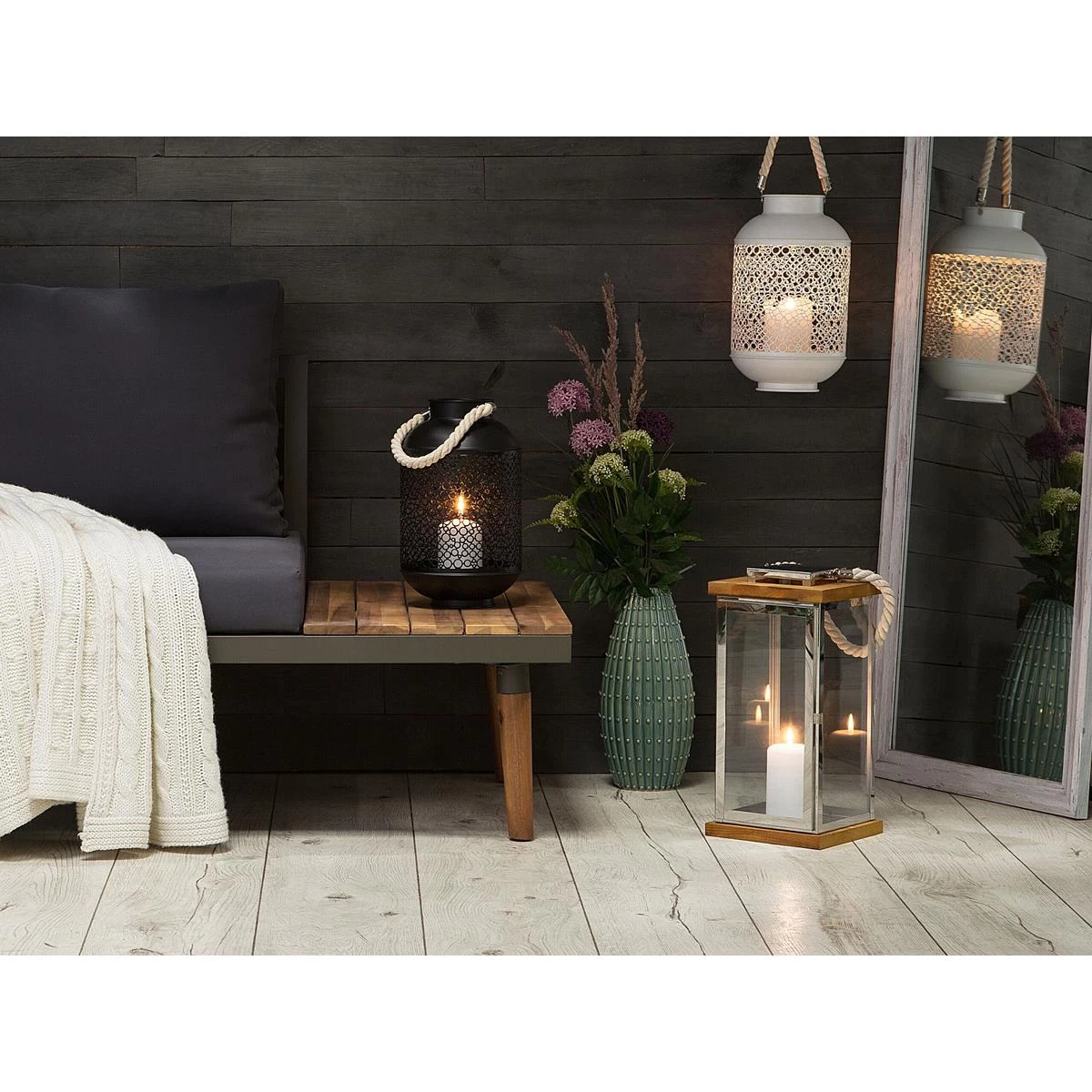 Beliani - BORNEO - Lantaarn - Zilver - Dennenhout - Afbeelding 2