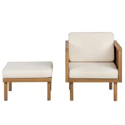 Beliani - BARATTI - Tuinstoel Met Ottomaan - Lichte Houtkleur|Wit