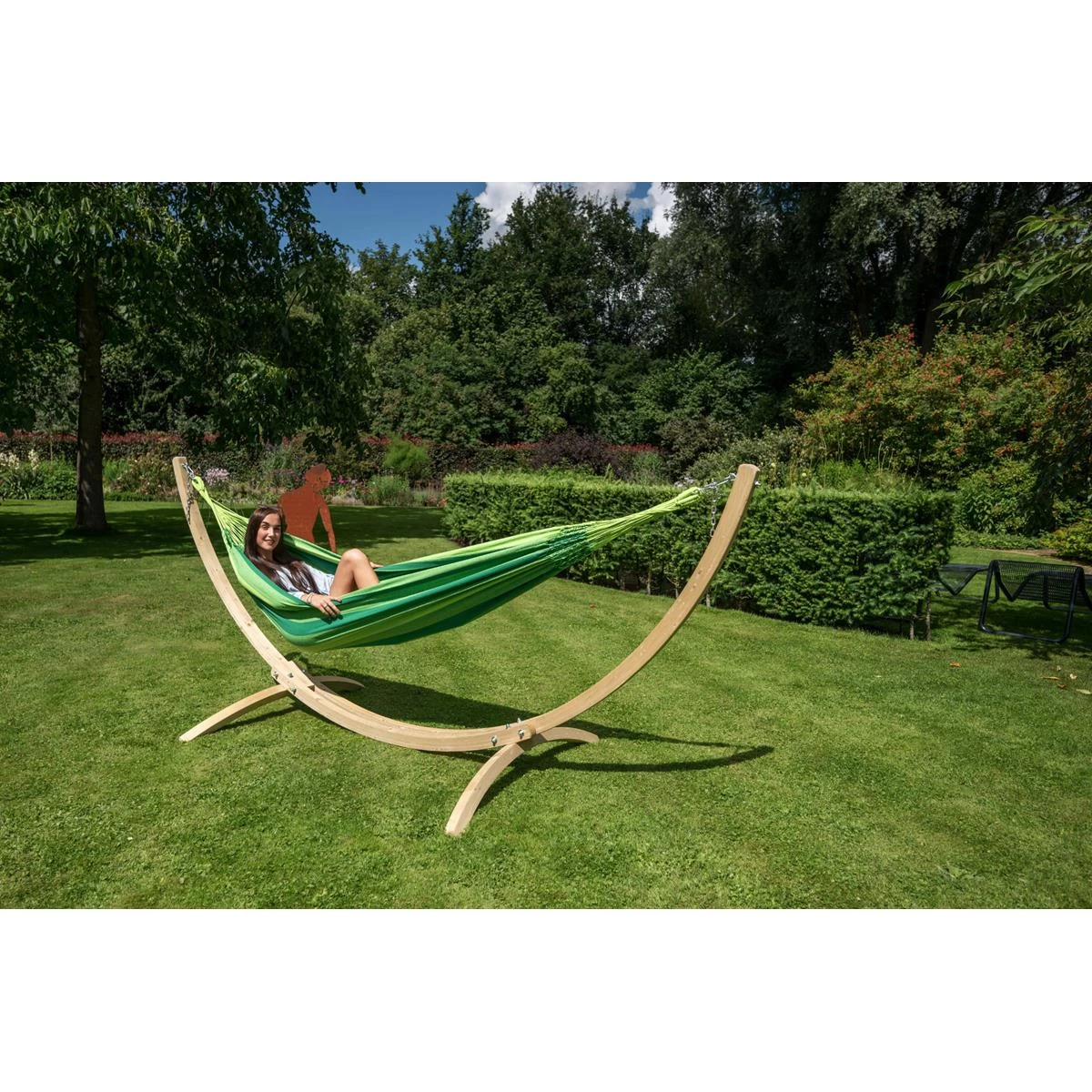 Tropilex® Hangmat Met Standaard Eénpersoons Wood & Dream Green Groen - Afbeelding 3