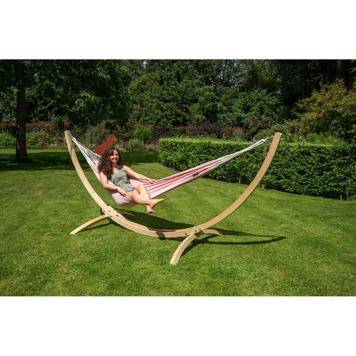 Tropilex® Hangmat Met Standaard Eénpersoons Wood & Natural Pink Roze - Afbeelding 2