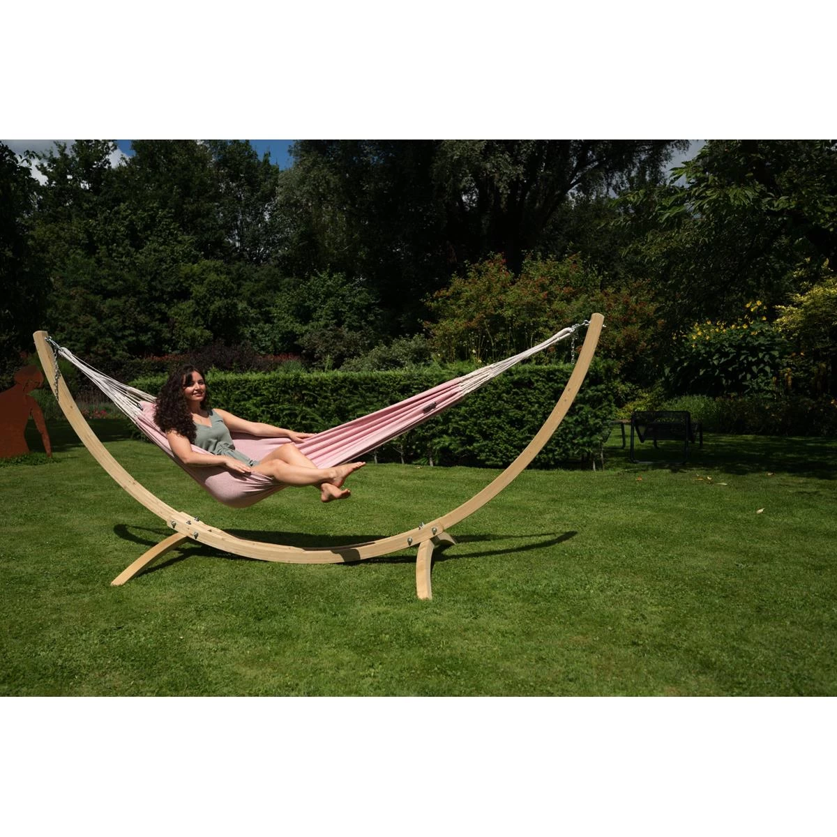 Tropilex® Hangmat Met Standaard Eénpersoons Wood & Natural Pink Roze - Afbeelding 3