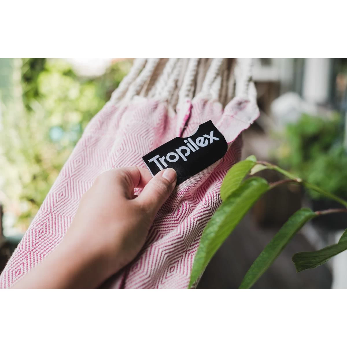 Tropilex® Hangmat Met Standaard Eénpersoons Wood & Natural Pink Roze - Afbeelding 8