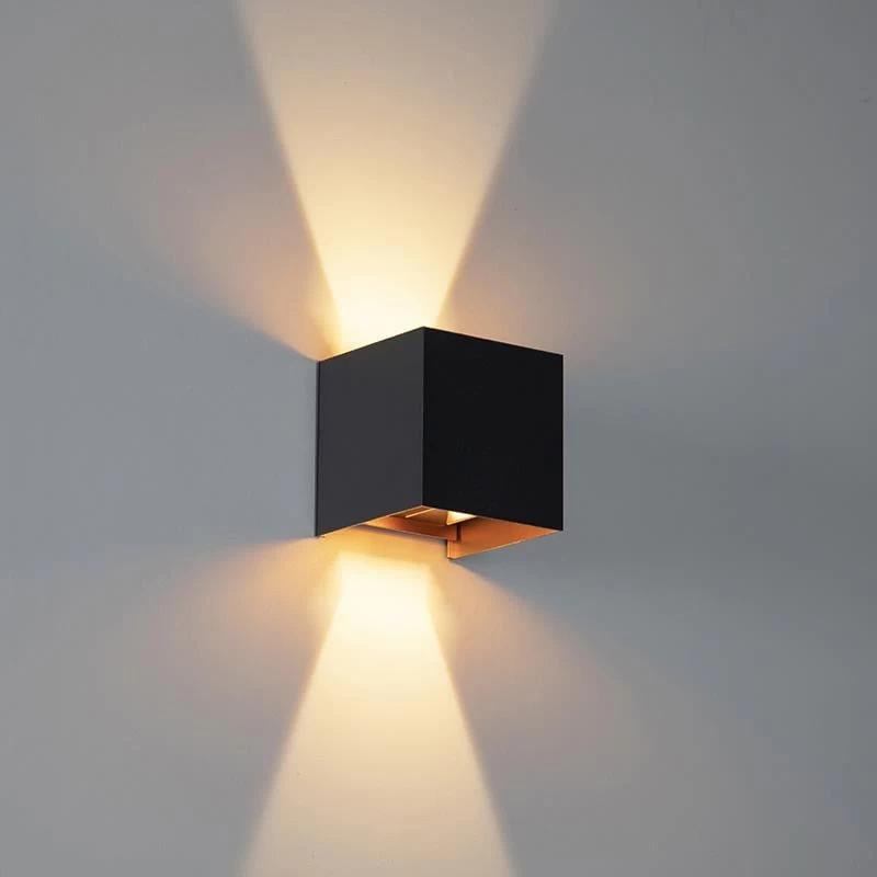 QAZQA Buiten Wandlamp Zwart Met Goud Incl. LED 2-lichts IP54 - Edwin - Afbeelding 4
