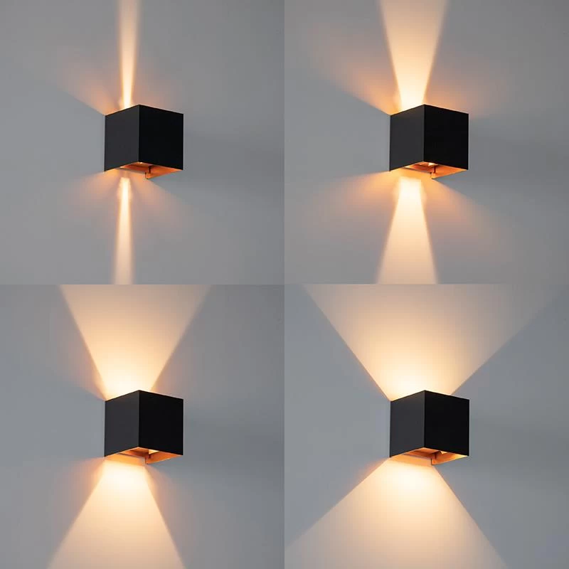QAZQA Buiten Wandlamp Zwart Met Goud Incl. LED 2-lichts IP54 - Edwin - Afbeelding 7