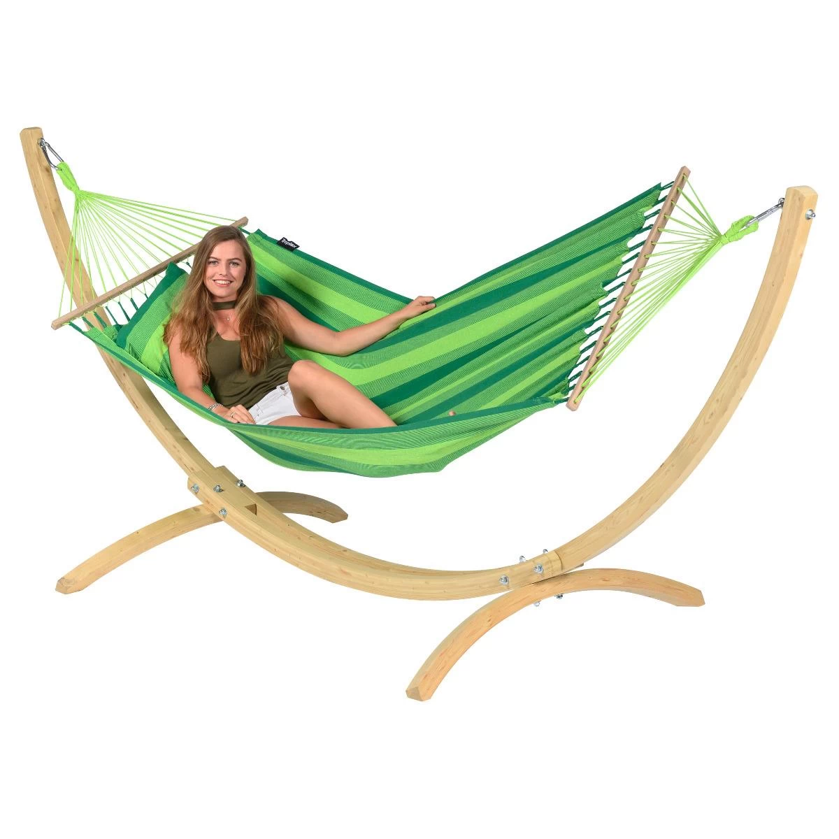 Tropilex® Hangmat Met Standaard Eénpersoons Wood & Relax Green Groen