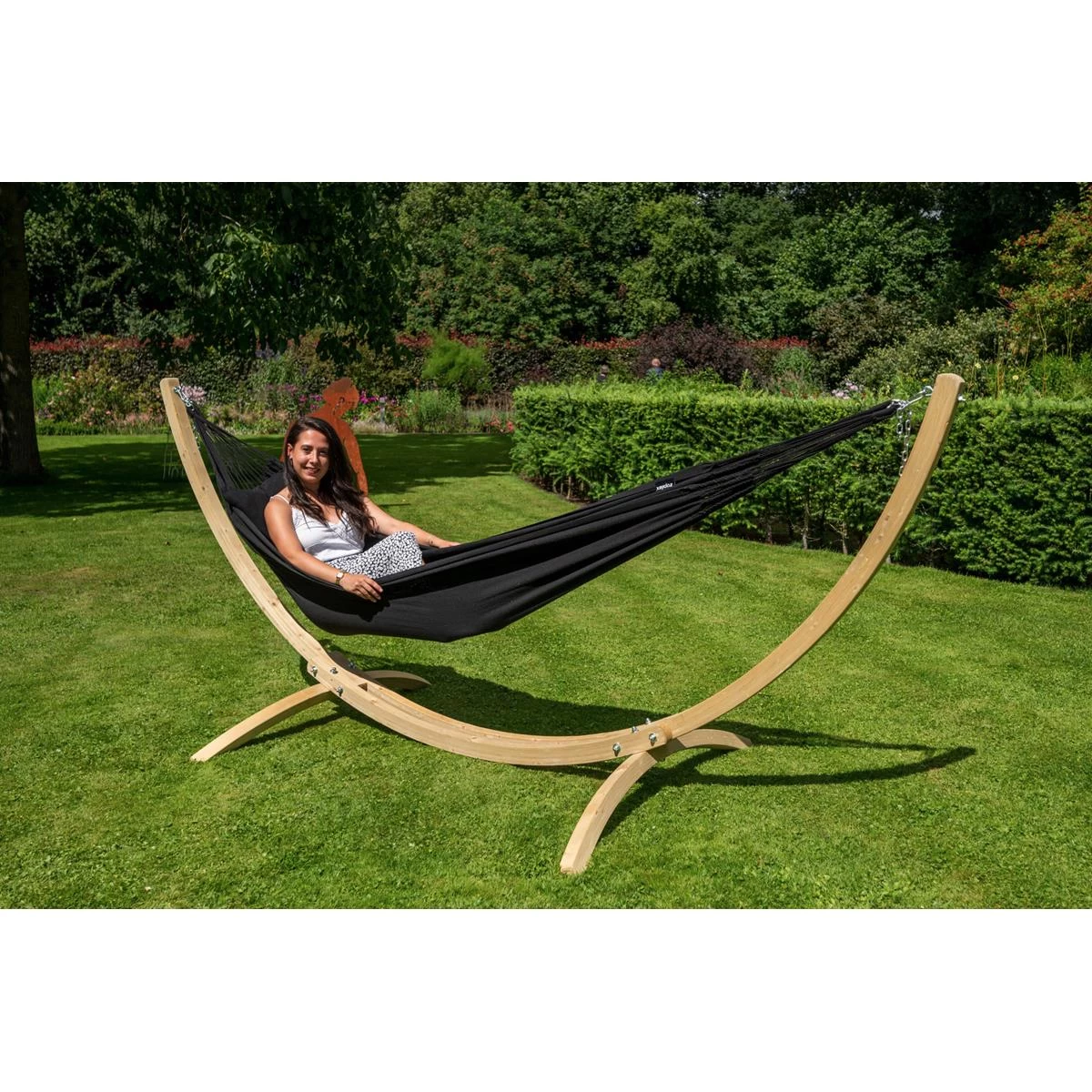 Tropilex® Hangmat Met Standaard Eénpersoons Wood & Classic Black Zwart - Afbeelding 2