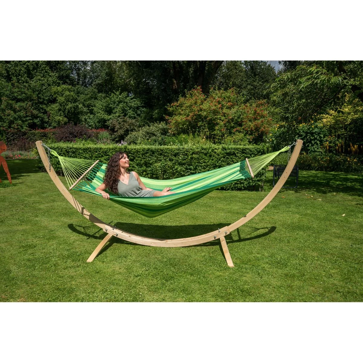 Tropilex® Hangmat Met Standaard Eénpersoons Wood & Relax Green Groen - Afbeelding 3