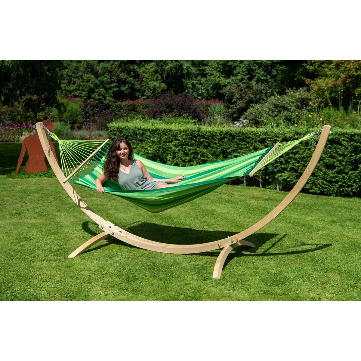 Tropilex® Hangmat Met Standaard Eénpersoons Wood & Relax Green Groen - Afbeelding 2