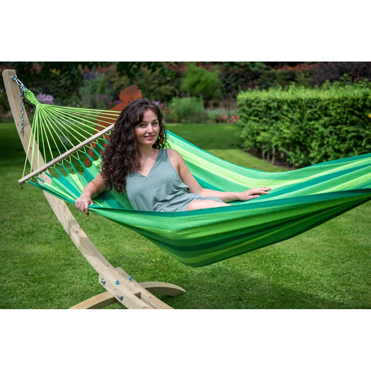 Tropilex® Hangmat Met Standaard Eénpersoons Wood & Relax Green Groen - Afbeelding 4