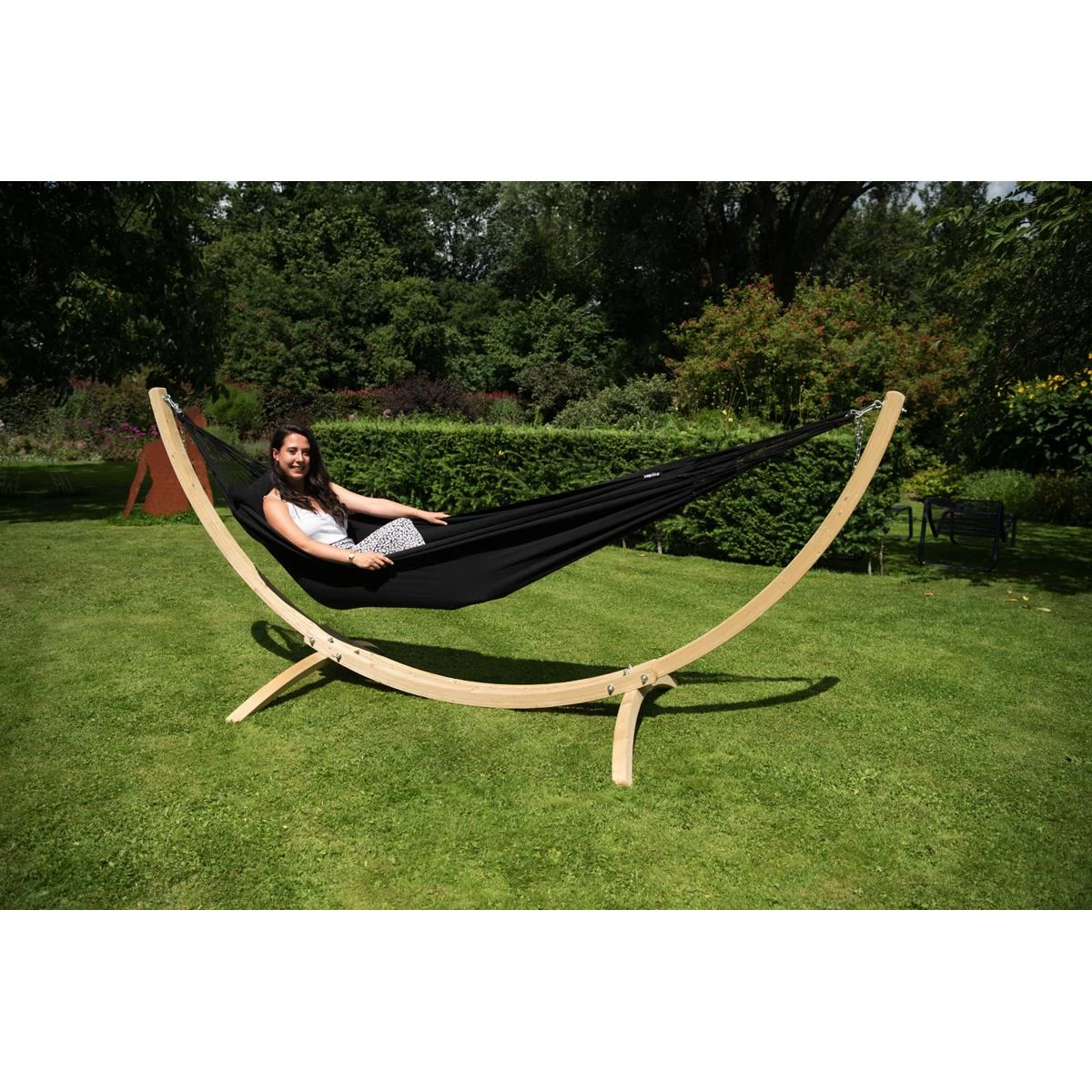 Tropilex® Hangmat Met Standaard Eénpersoons Wood & Classic Black Zwart - Afbeelding 4