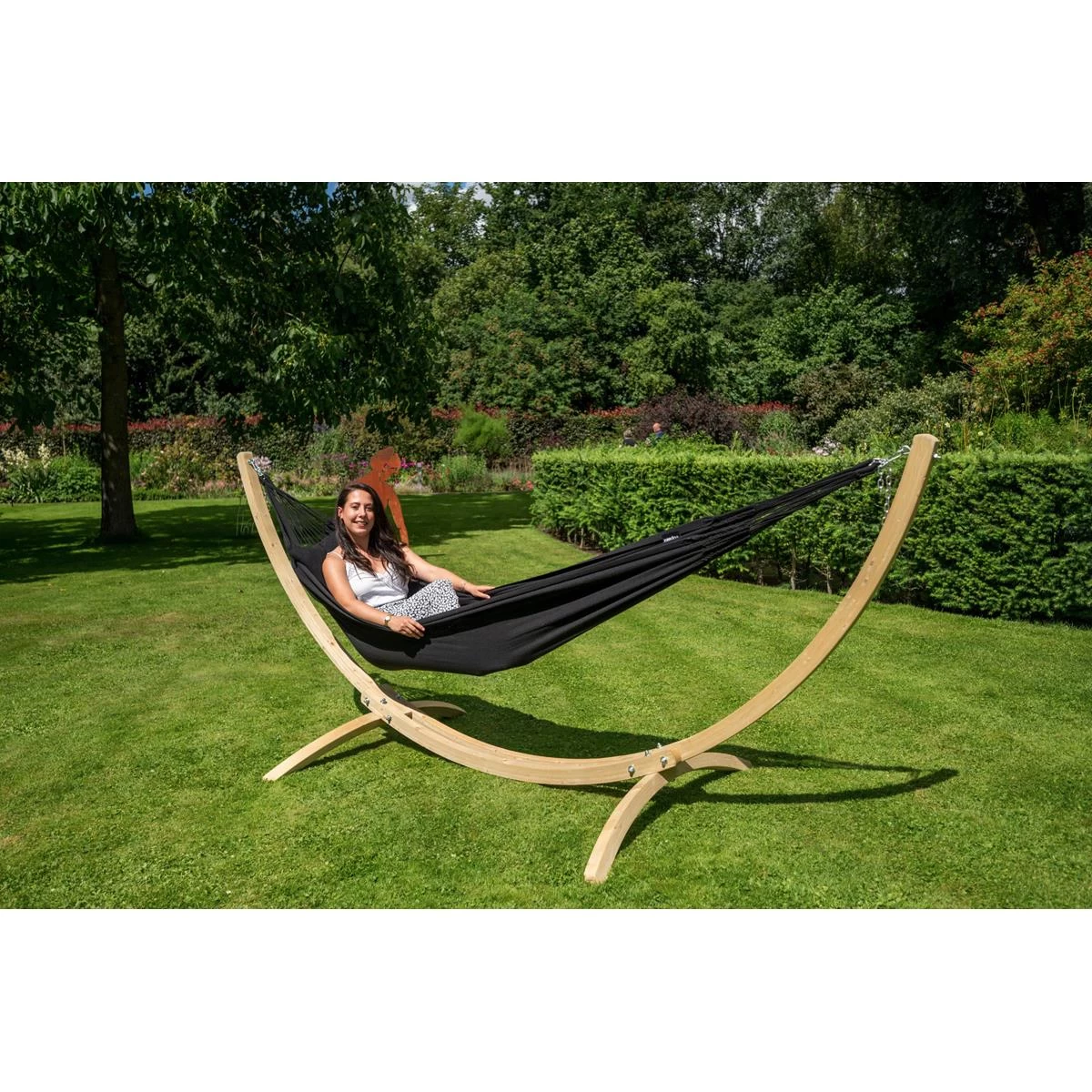 Tropilex® Hangmat Met Standaard Eénpersoons Wood & Classic Black Zwart - Afbeelding 5