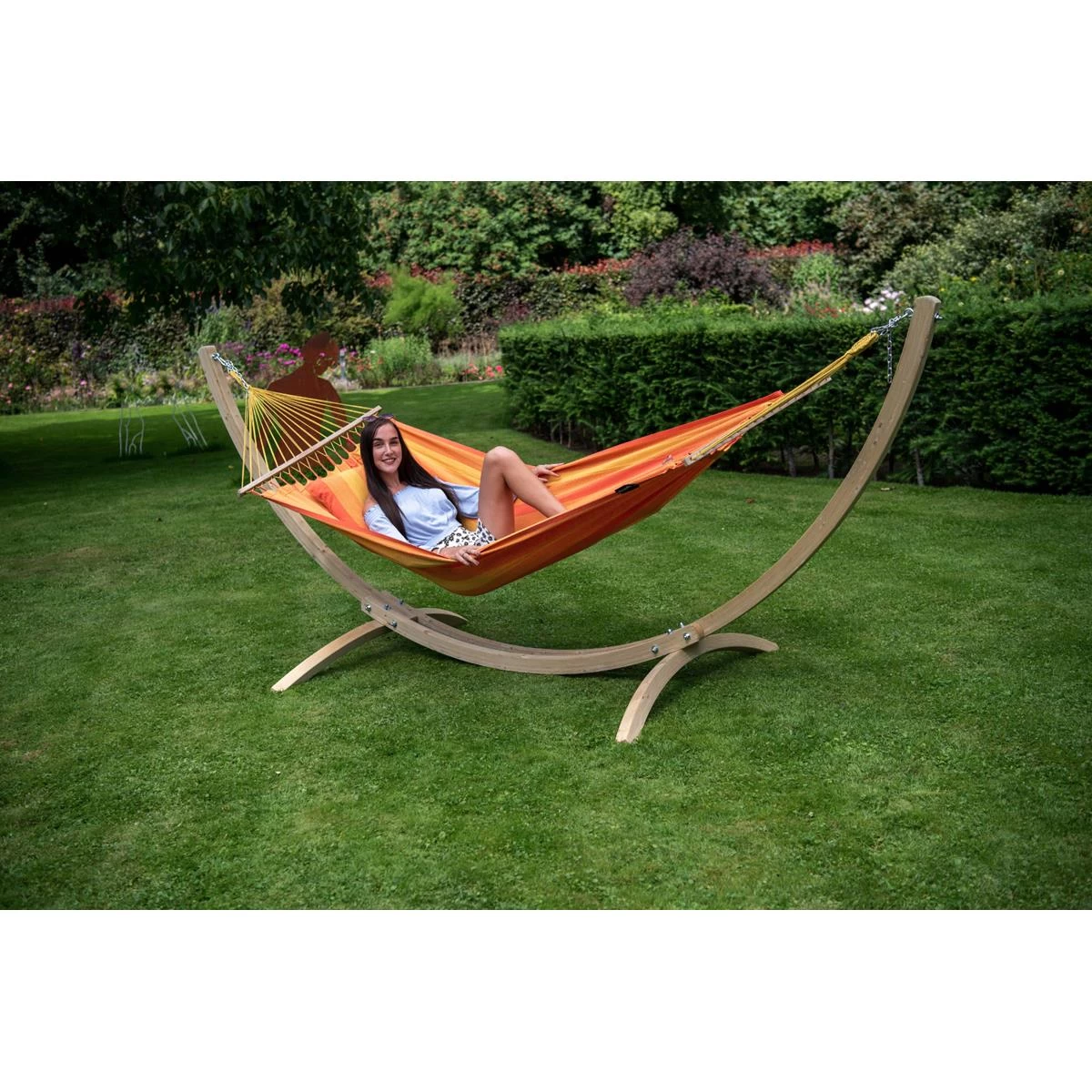 Tropilex® Hangmat Met Standaard Eénpersoons Wood & Relax Orange Oranje - Afbeelding 2