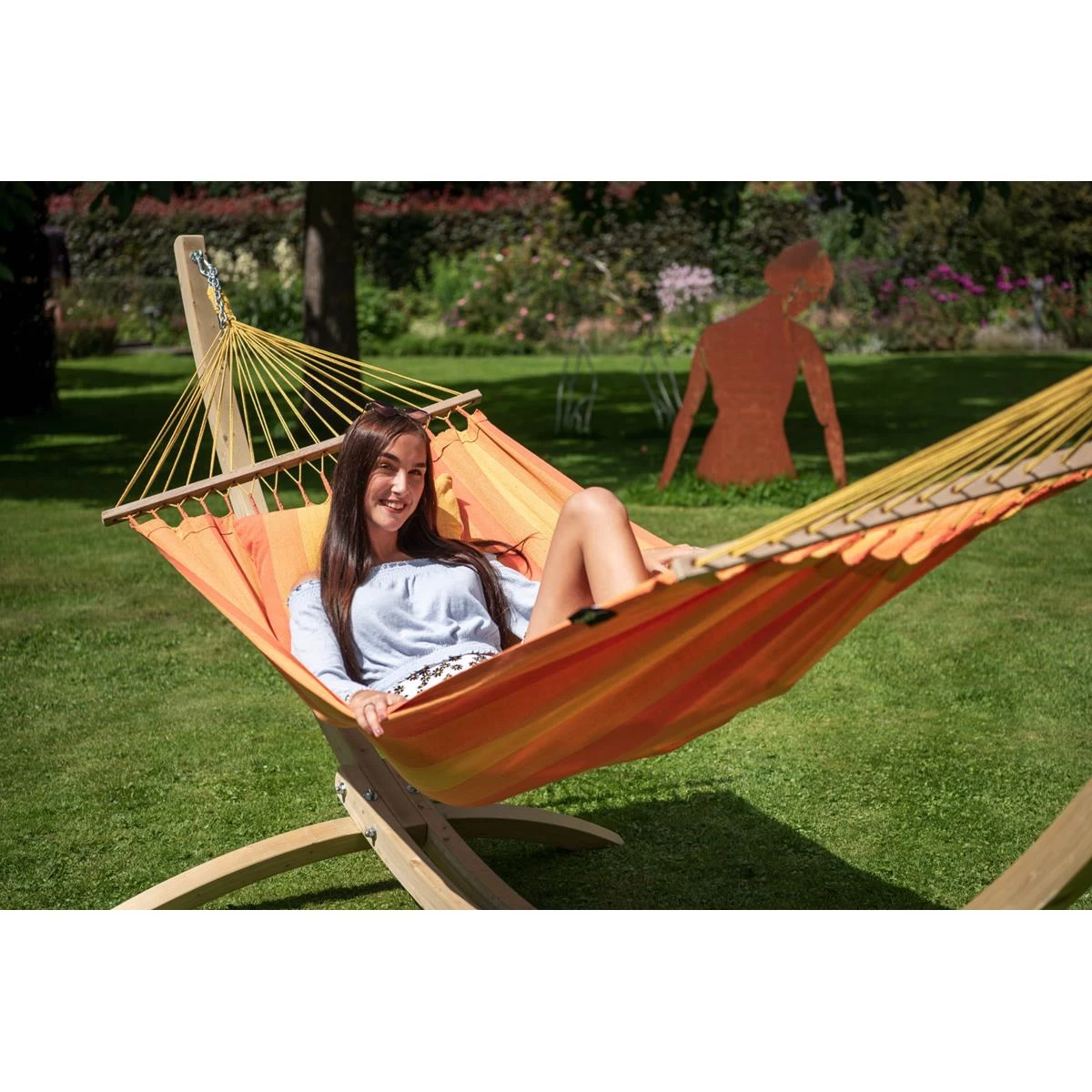 Tropilex® Hangmat Met Standaard Eénpersoons Wood & Relax Orange Oranje - Afbeelding 4