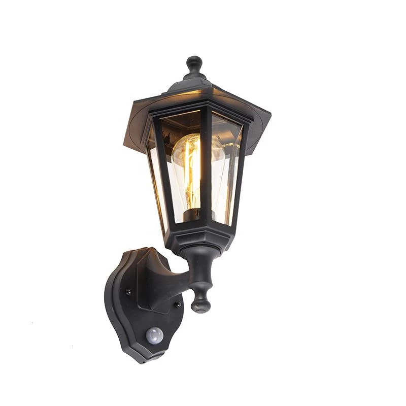 QAZQA Klassieke Buiten Wandlamp Zwart Met Bewegingssensor - New Haven