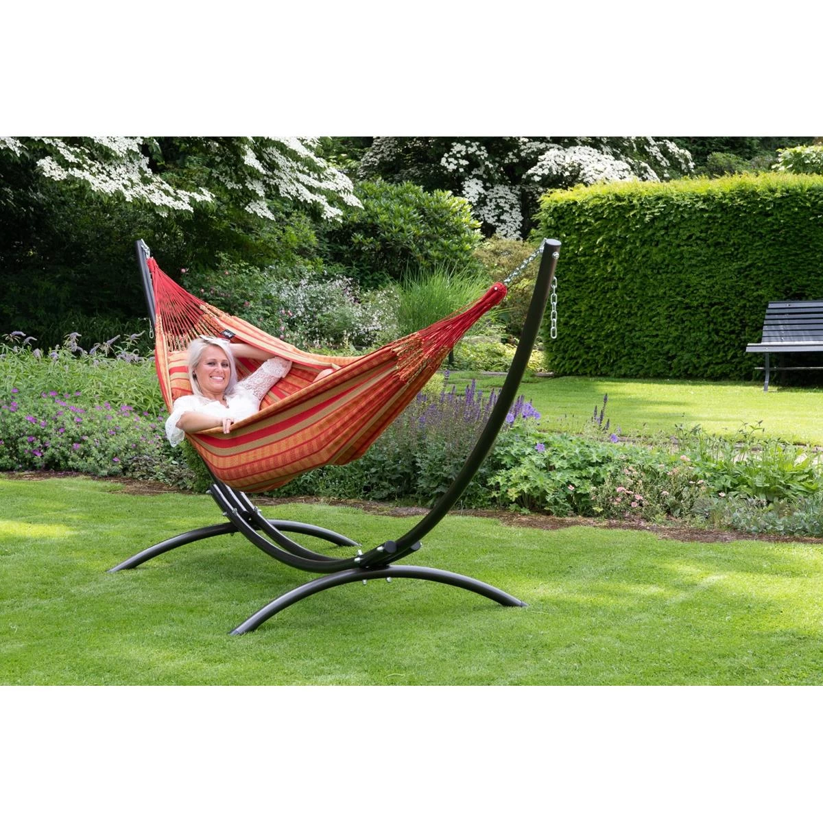 Tropilex® Hangmat Met Standaard Tweepersoons Arc & Chill Happy Oranje - Afbeelding 7